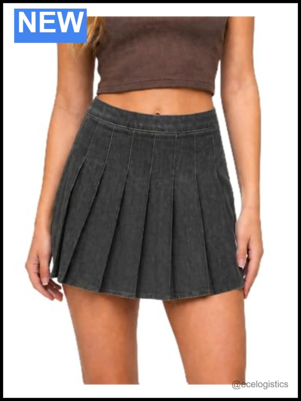 High Waisted Pleated A-Line Denim Skirt Zipper Jean Mini Skirts for Women